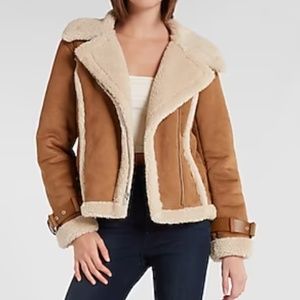 Express Faux Fur Shearling Moto Jacket
